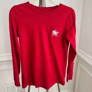 Vineyard Vines Bright Red Merry Christmas Long Sleeve Cotton Tee XS